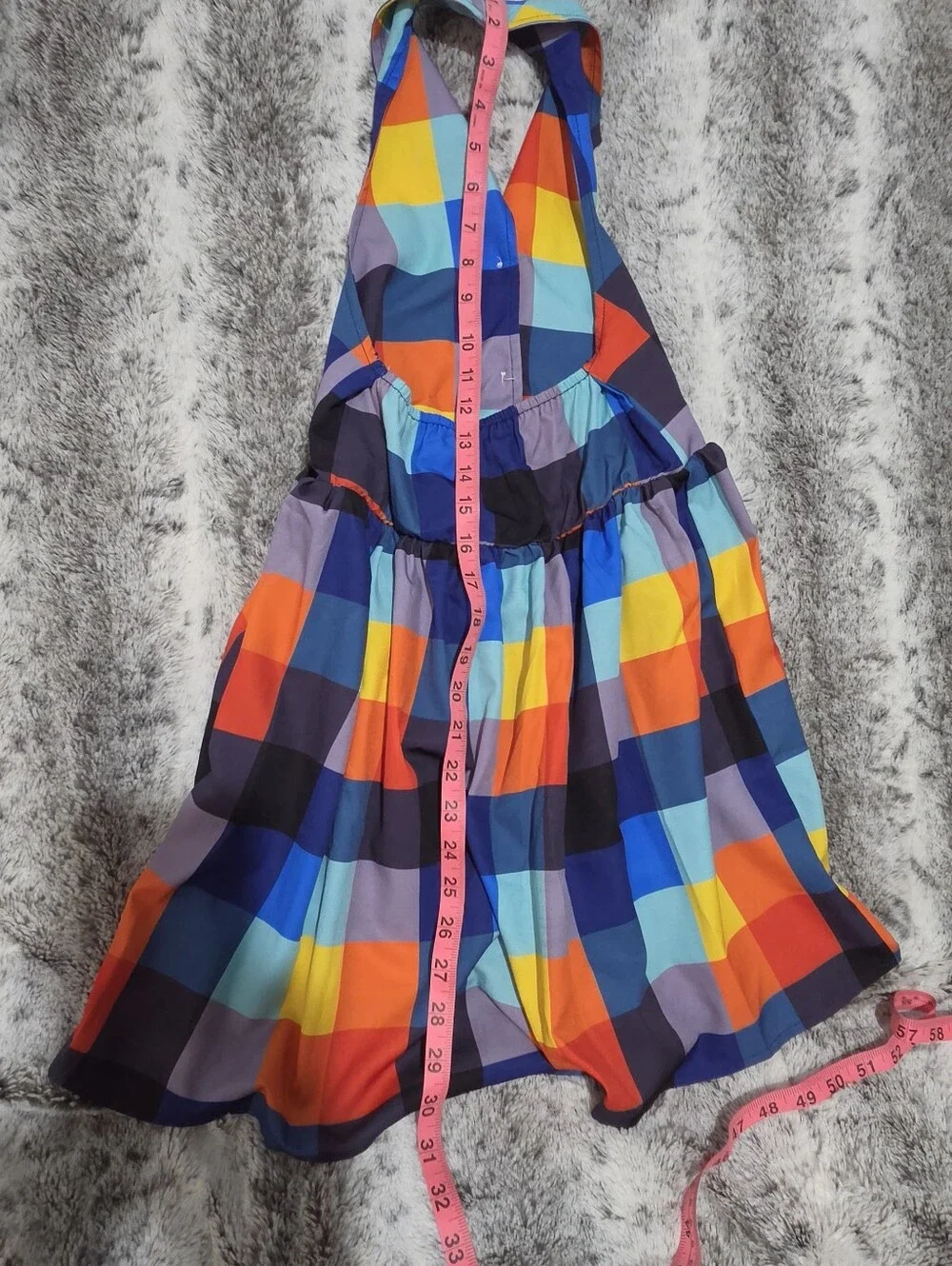Girls Multicolor Check Halter Dress - Bright Plaid Sixe 7